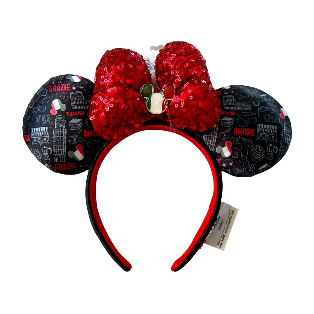 Disney Parks Epcot Italia Sequin Bow Minnie Mouse Ear Headband